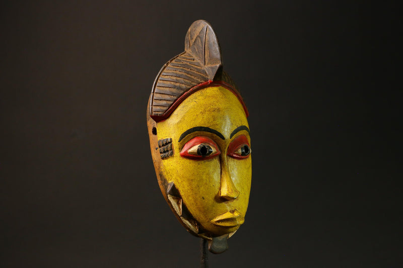 African Art Home Decor-Yellow Carved Wood Baule Mask Wall Hanging Decor Masks for wall-G3073