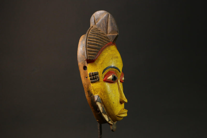 African Art Home Decor-Yellow Carved Wood Baule Mask Wall Hanging Decor Masks for wall-G3073