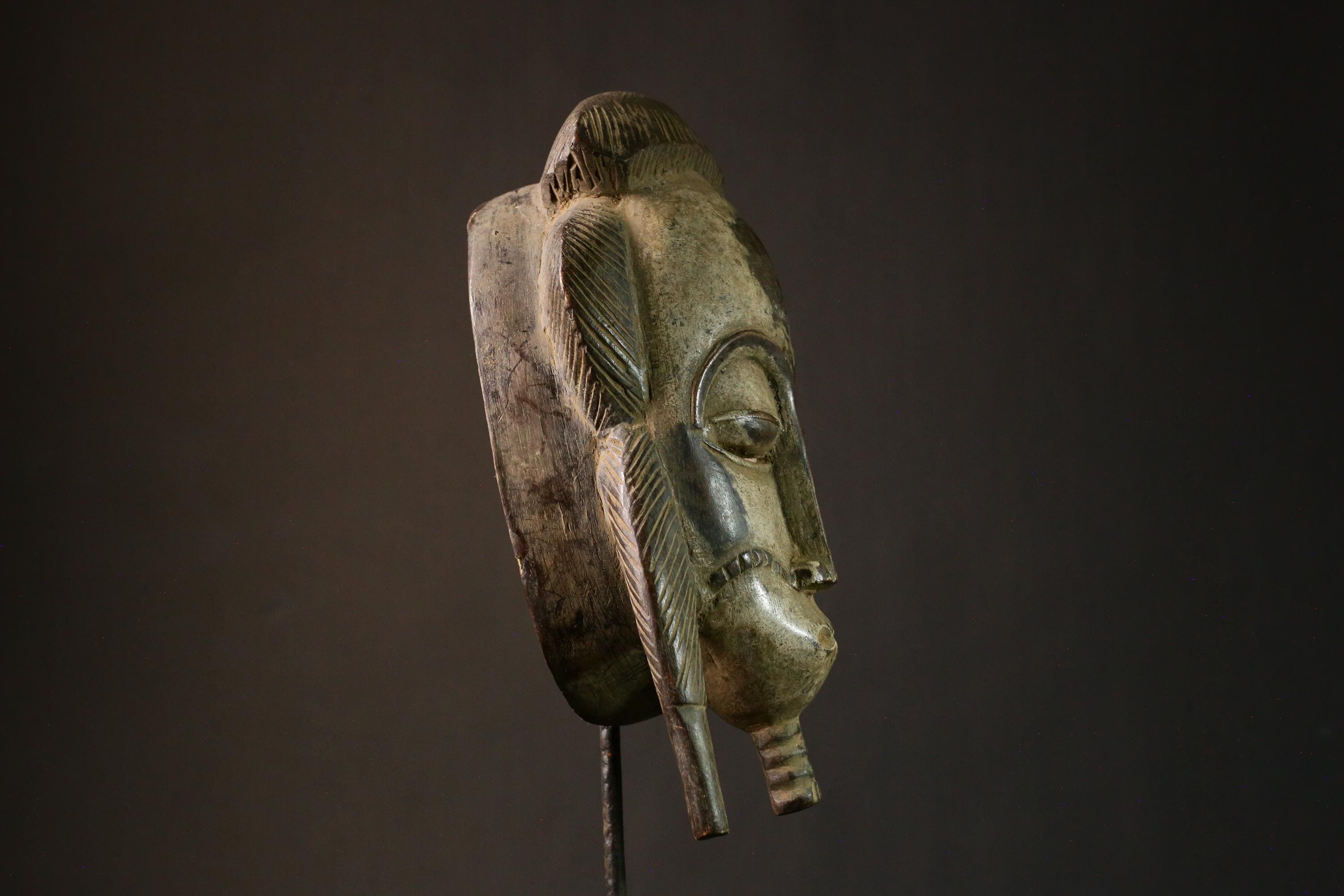 African masks Authentic African Antique Mask | Vintage Wood Carved Yaure Guro Tribal Face | Unique Cultural Art Decor - 8063