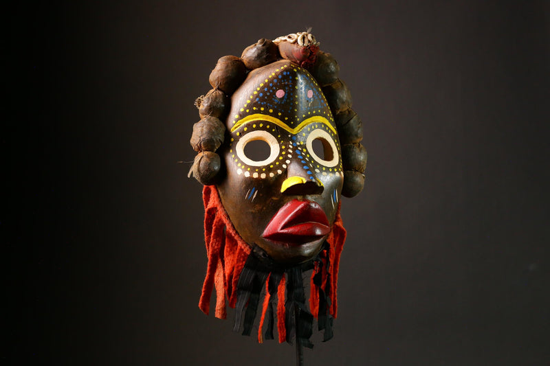 African Dan Gunye Mask - Traditional Brown Wood Wall Hanging Decor Masks for wall-G3301