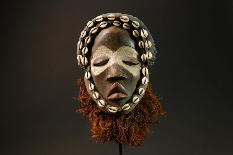 African Tribal Wooden Dan Mask - Cowrie Shells Wall Hanging Decor Masks for wall-G1472