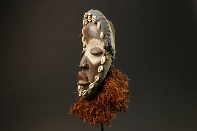 African Tribal Wooden Dan Mask - Cowrie Shells Wall Hanging Decor Masks for wall-G1472