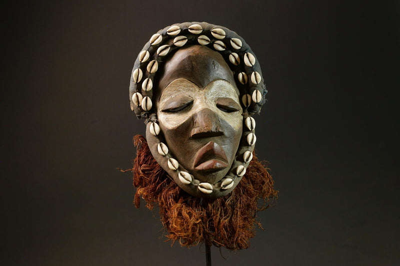 African Tribal Wooden Dan Mask - Cowrie Shells Wall Hanging Decor Masks for wall-G1472