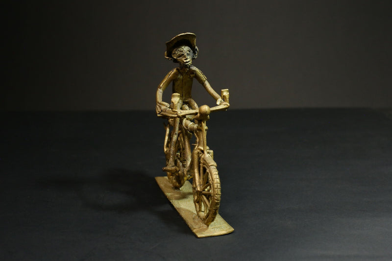 African Copper Figurine Weight - Bicycle Rider Collectible Figurine Art -G3080