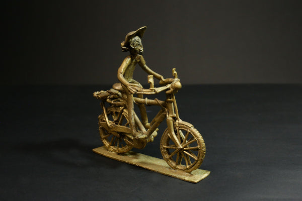 African Copper Figurine Weight - Bicycle Rider Collectible Figurine Art -G3080