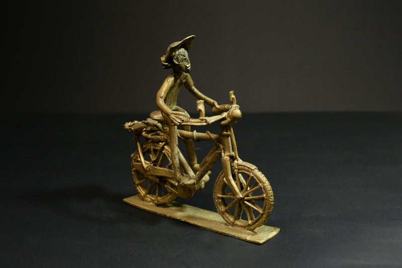 African Copper Figurine Weight - Bicycle Rider Collectible Figurine Art -G3080