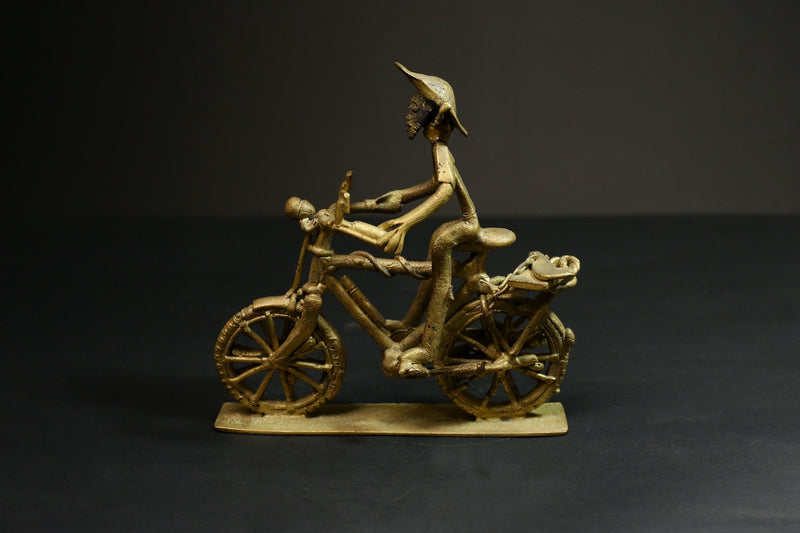 African Copper Figurine Weight - Bicycle Rider Collectible Figurine Art -G3080