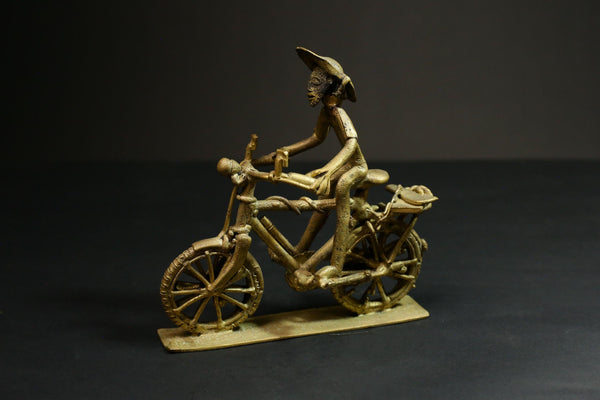 African Copper Figurine Weight - Bicycle Rider Collectible Figurine Art -G3080