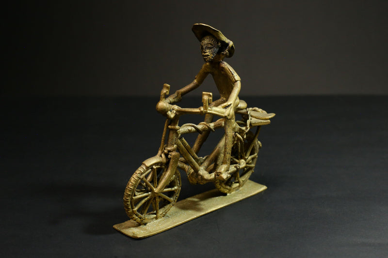 African Copper Figurine Weight - Bicycle Rider Collectible Figurine Art -G3080