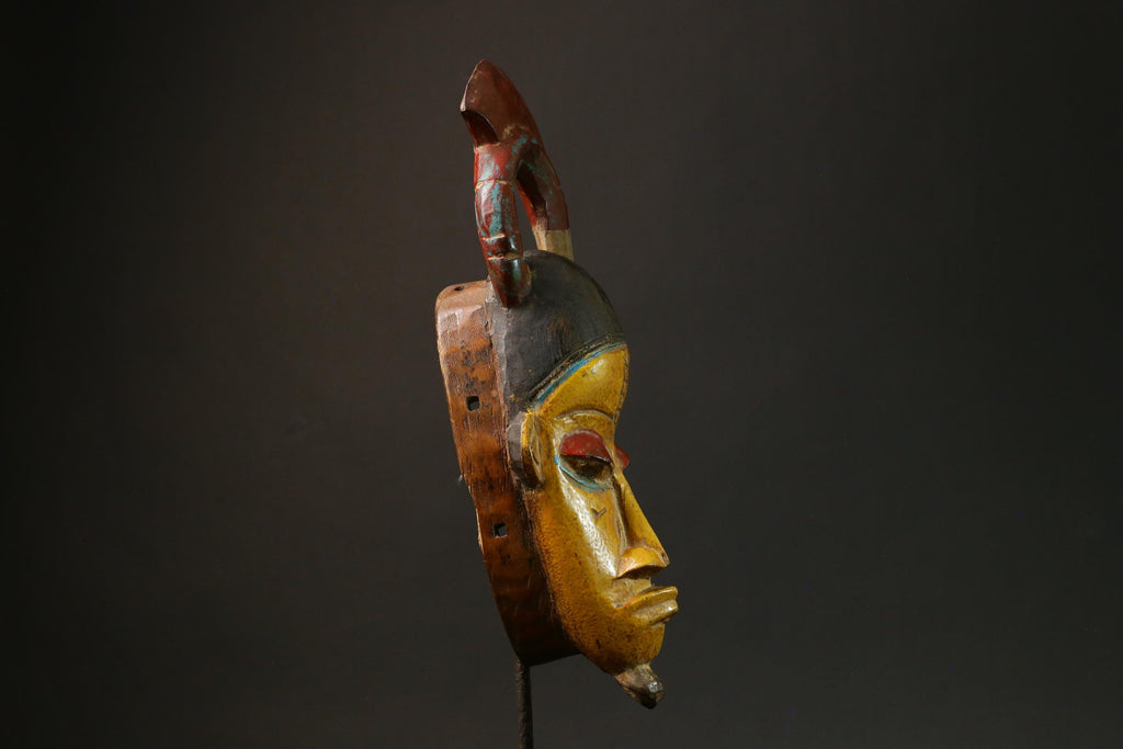 African Yellow African Guru Mask Handcrafted Wooden Wall Hanging Collectible Art-G3081