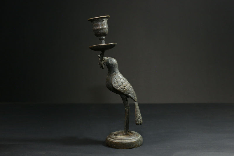 African Copper Bird brass Figurine Candle Stand Collectible Art Wax Technique-G3082