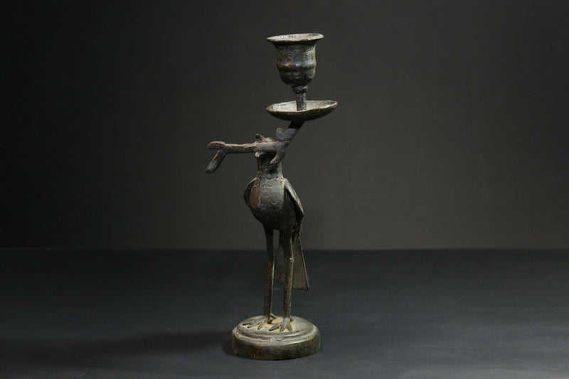 African Copper Bird brass Figurine Candle Stand Collectible Art Wax Technique-G3082