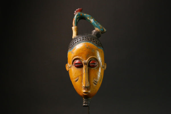 African Yellow Carved Wood Baule Mask African Art Wall Hanging Home Decor-G3088