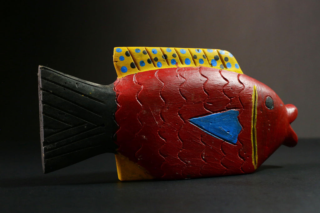 African Hand-Carved Wooden Fish Puppet Mask Tribal Art Home Decor Unique Decorative Figure Cultural Artistry & Craftsmanship-G1751