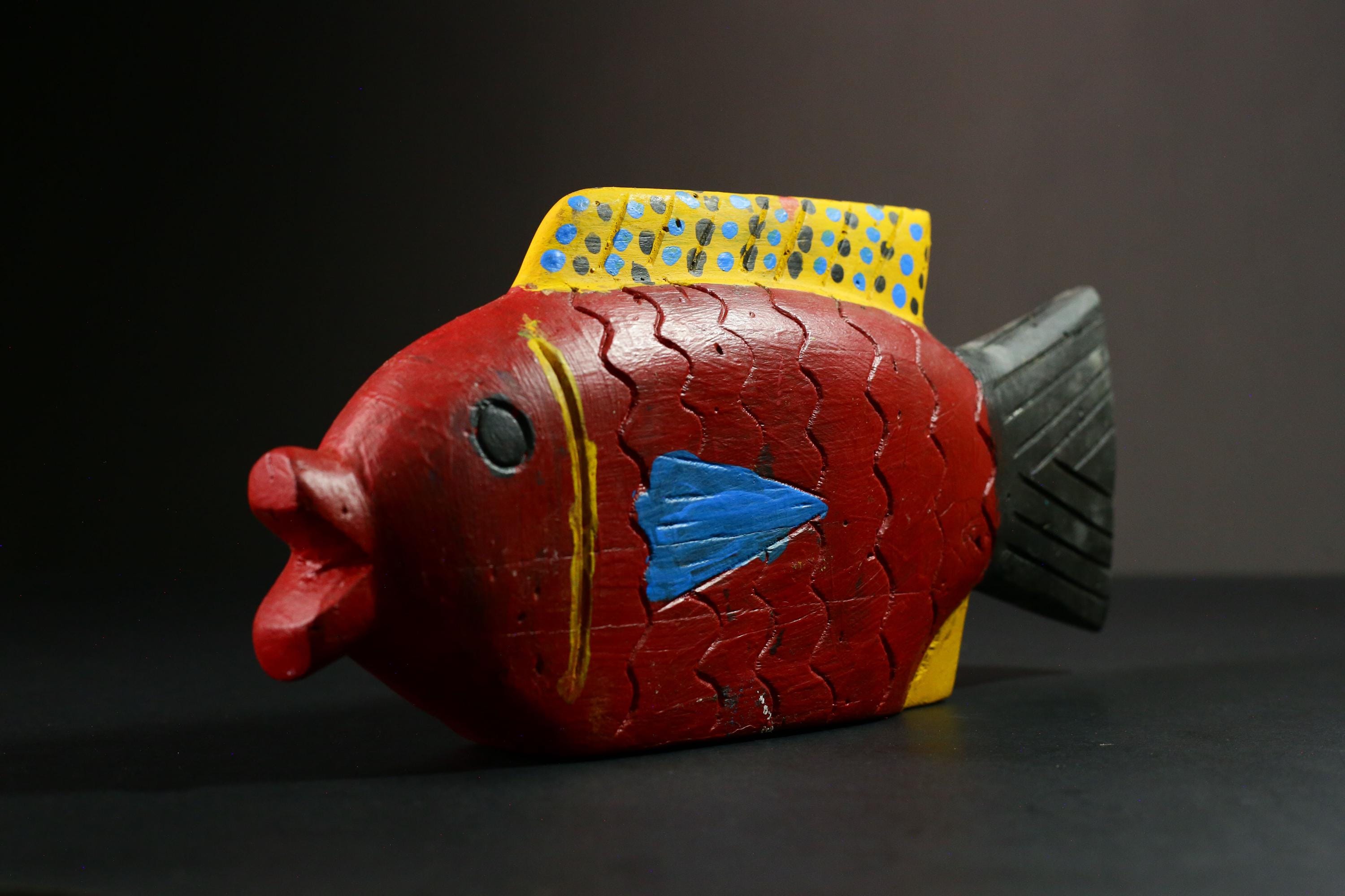 African Hand-Carved Wooden Fish Puppet Mask Tribal Art Home Decor Unique Decorative Figure Cultural Artistry & Craftsmanship-G1751