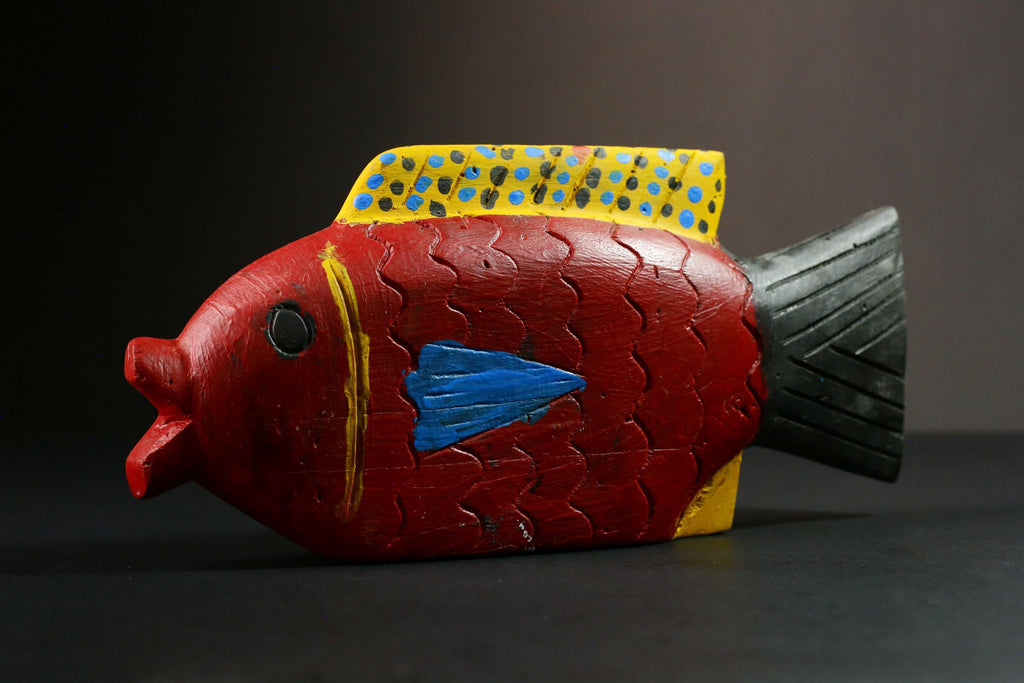 African Hand-Carved Wooden Fish Puppet Mask Tribal Art Home Decor Unique Decorative Figure Cultural Artistry & Craftsmanship-G1751