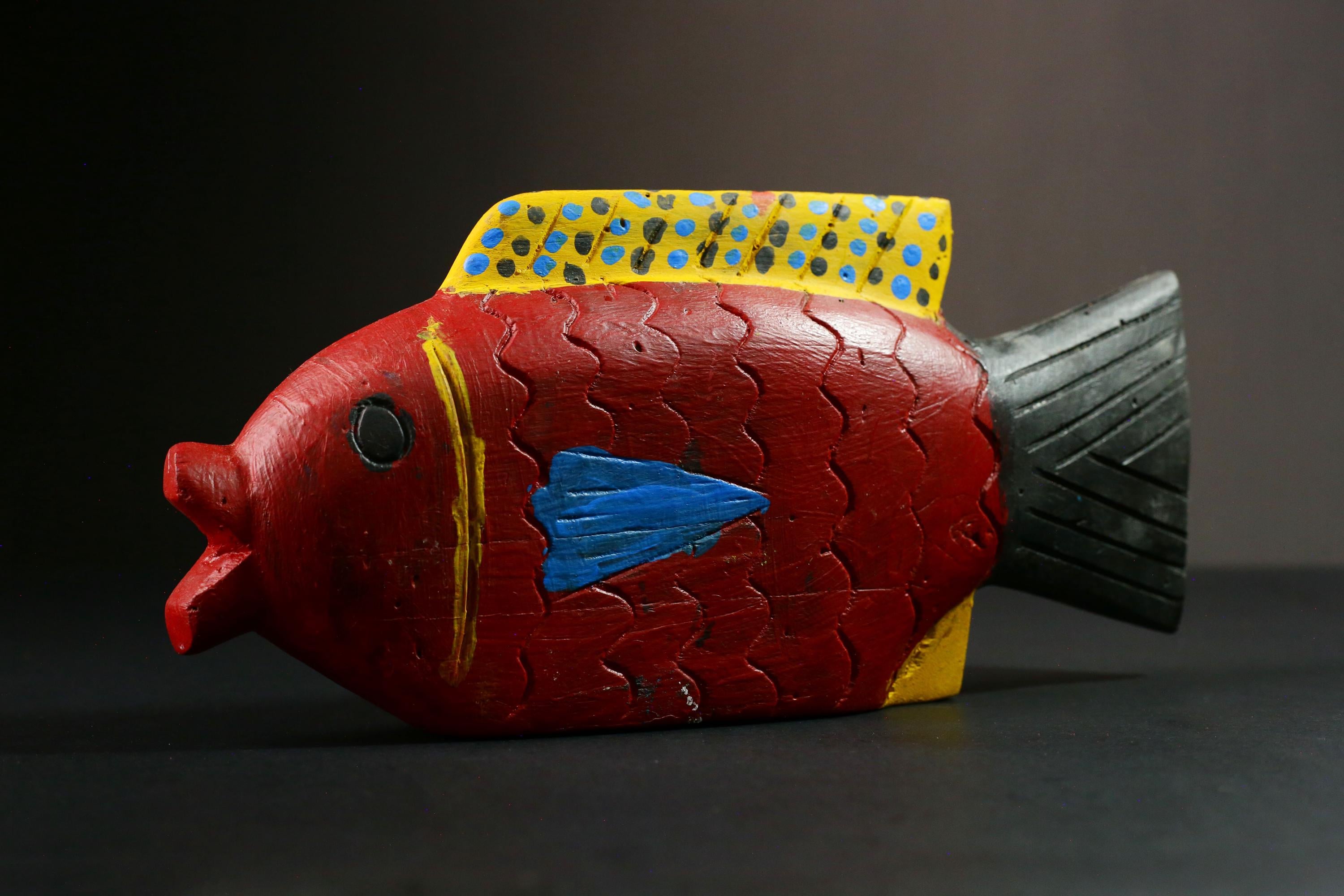 African Hand-Carved Wooden Fish Puppet Mask Tribal Art Home Decor Unique Decorative Figure Cultural Artistry & Craftsmanship-G1751
