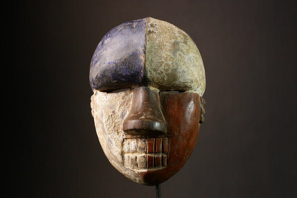 African Tribal Wood Mask Vintage Lega Face Primitive Art Clean Geometry Unique Wall Decor Ethnic Home Accent - G1743