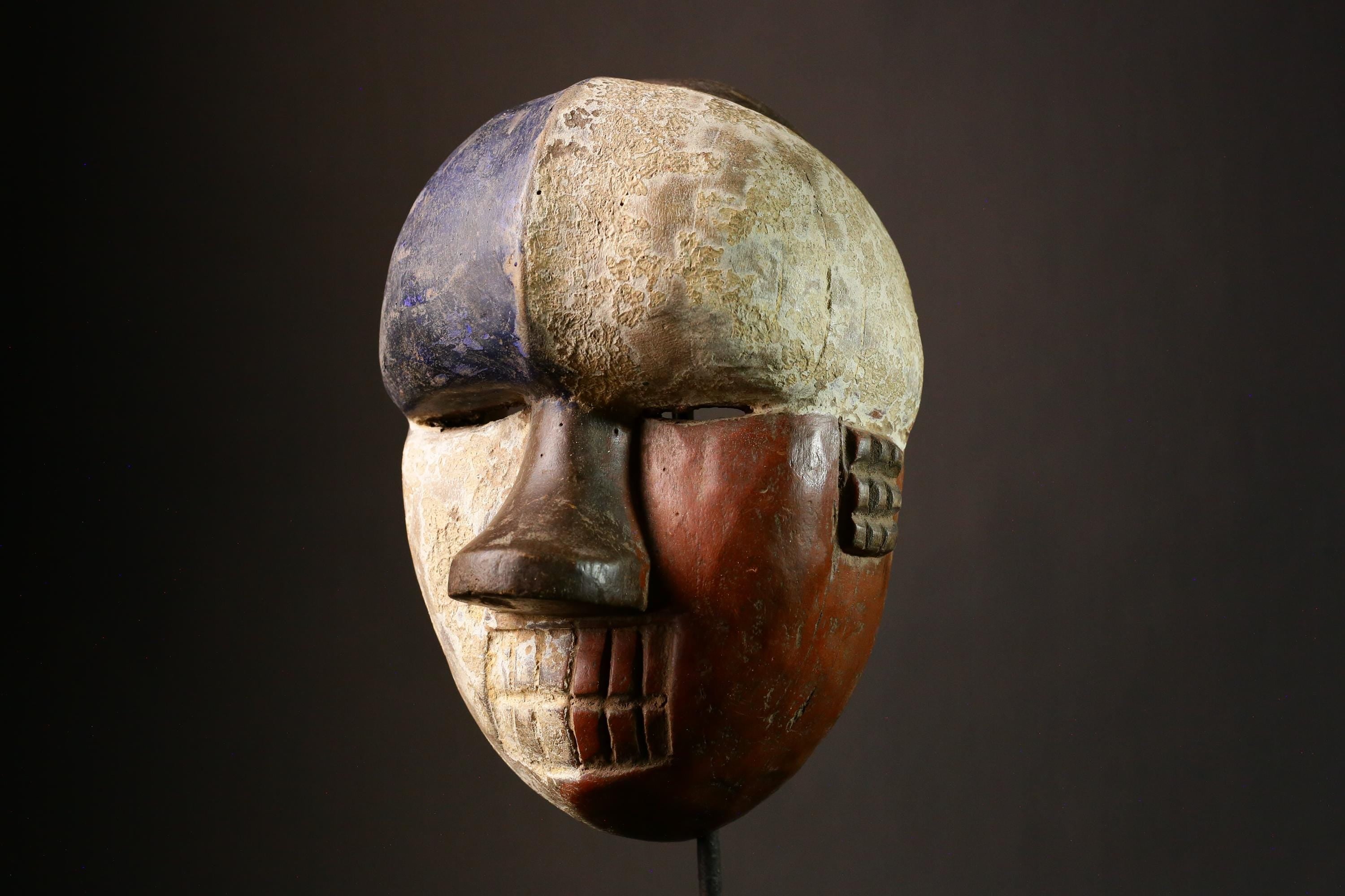 African Tribal Wood Mask Vintage Lega Face Primitive Art Clean Geometry Unique Wall Decor Ethnic Home Accent - G1743