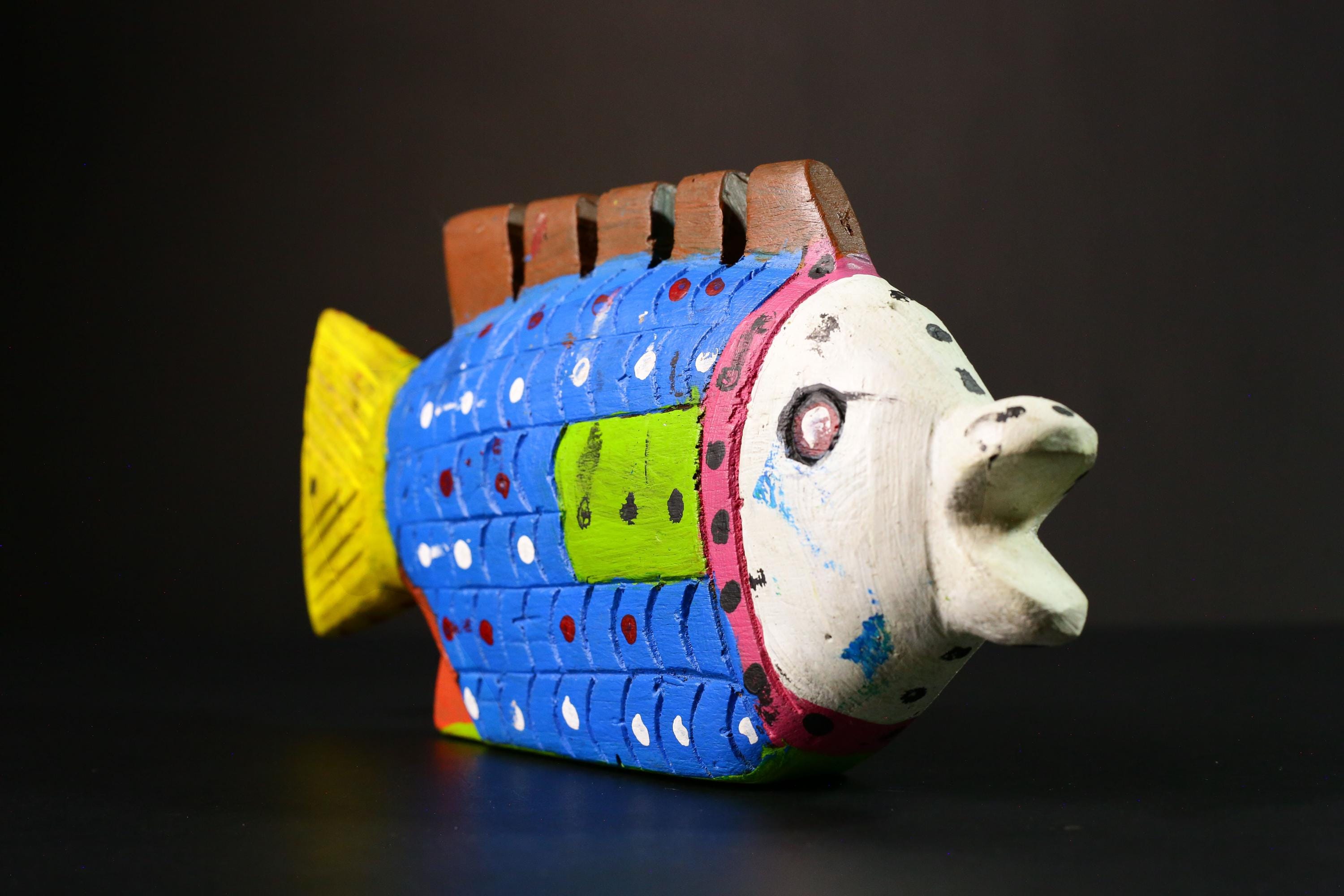 African Bozo Fish Sculpture Authentic Tribal Wood Art Unique Handmade Home Decor Vintage African Statue Collectible Ethnic Art-G1726