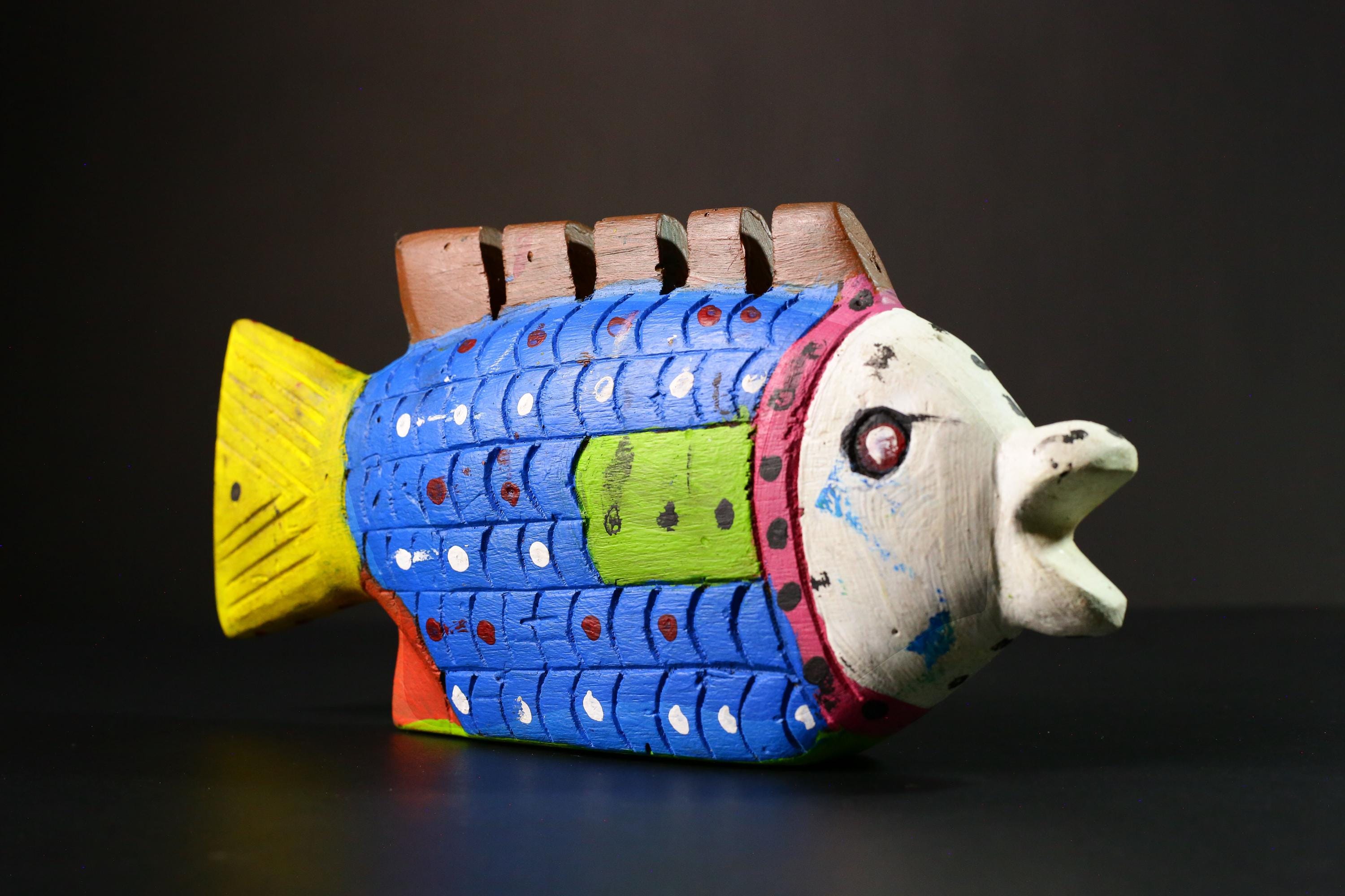 African Bozo Fish Sculpture Authentic Tribal Wood Art Unique Handmade Home Decor Vintage African Statue Collectible Ethnic Art-G1726