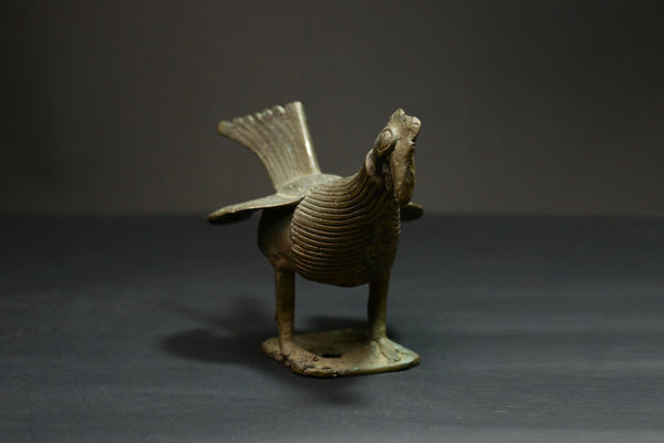 African Bronze Rooster Figure -Authentic Benin Decorative Art Piece Statue Wax Technique-G3102