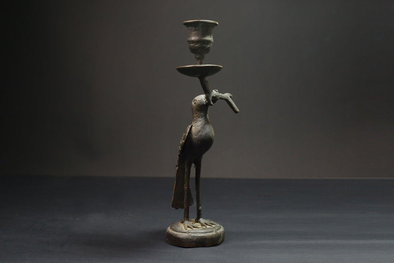 African Bronze Stork Candlesticks-Unique Figural Candle Holders Statue Wax Technique-G3100