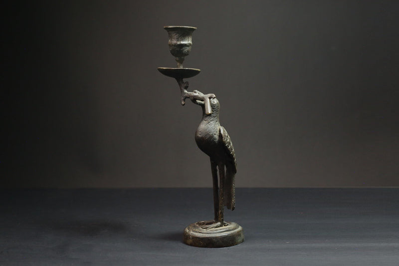 African Bronze Stork Candlesticks-Unique Figural Candle Holders Statue Wax Technique-G3100