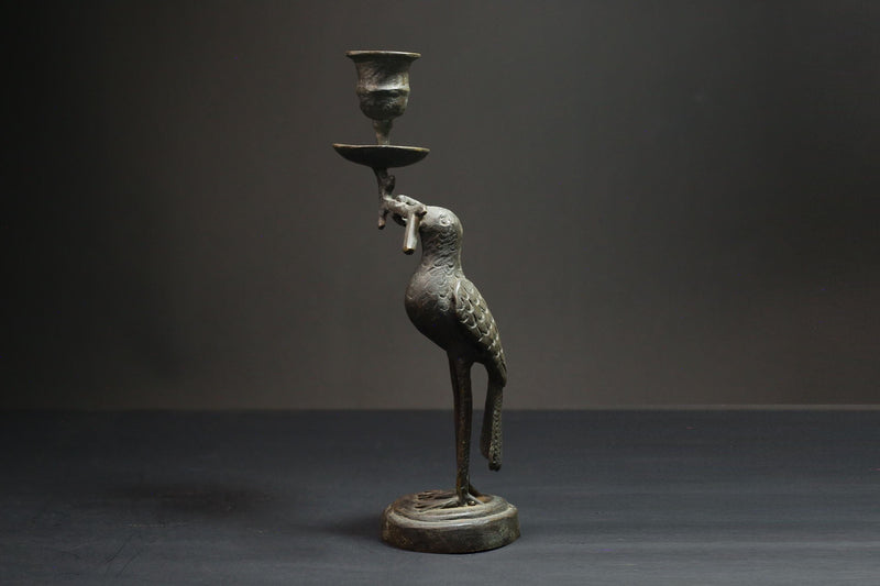 African Bronze Stork Candlesticks-Unique Figural Candle Holders Statue Wax Technique-G3100