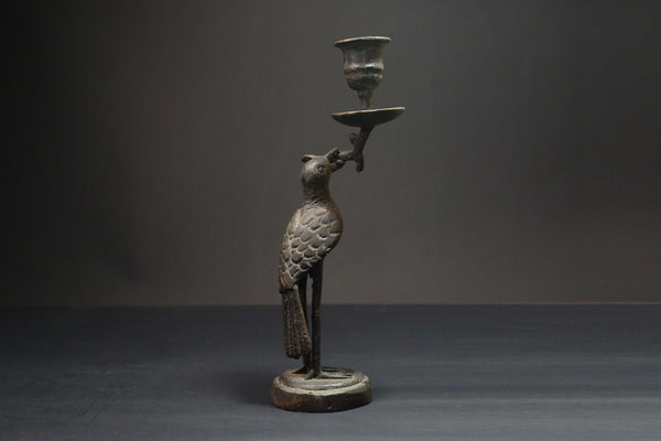 African Bronze Stork Candlesticks-Unique Figural Candle Holders Statue Wax Technique-G3100