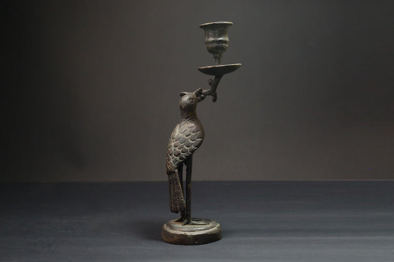 African Bronze Stork Candlesticks-Unique Figural Candle Holders Statue Wax Technique-G3100