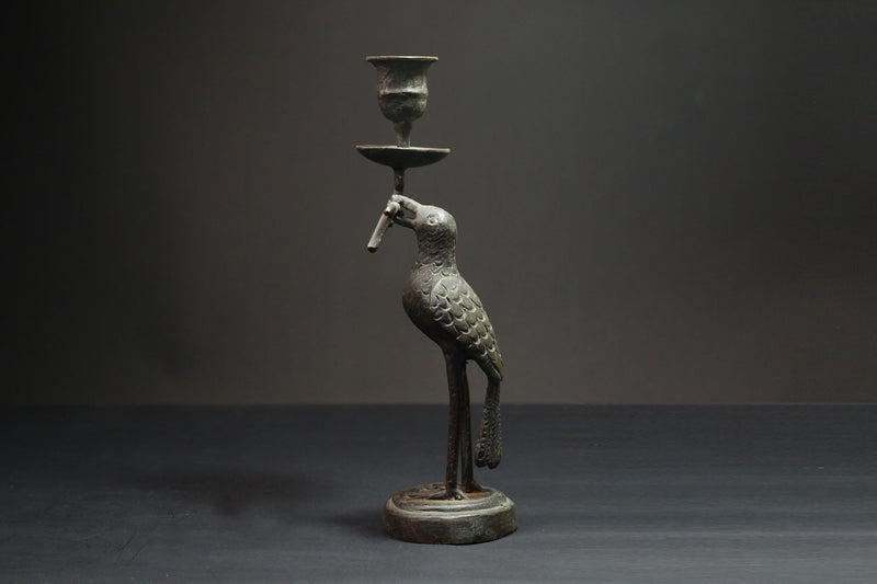 African Bronze Stork Candlesticks-Unique Figural Candle Holders Statue Wax Technique-G3100