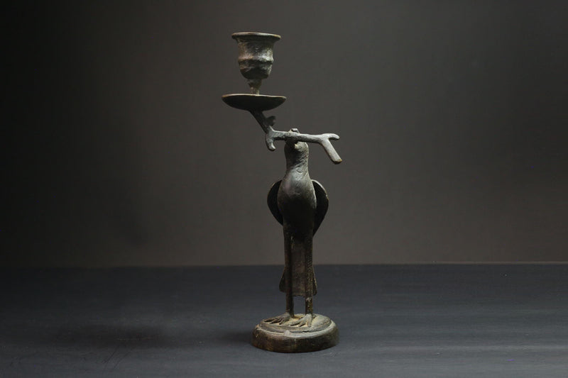 African Bronze Stork Candlesticks-Unique Figural Candle Holders Statue Wax Technique-G3100