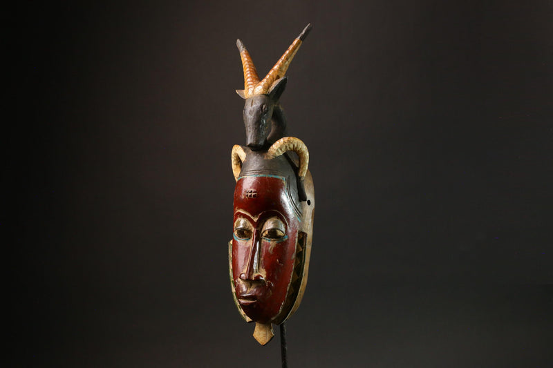 Antique Red Wood Guro Baule Mask-African Wall Art and Cultural Decor Masks for wall-G3098