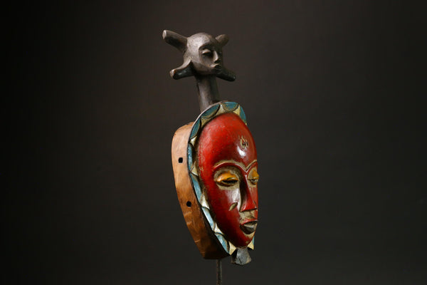 Antique African Red Wooden Mask - Baule Tribe Bird Wall Hanging Art Masks for wall-G3093