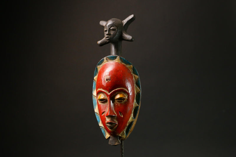 Antique African Red Wooden Mask - Baule Tribe Bird Wall Hanging Art Masks for wall-G3093