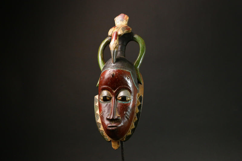 African Red Carved Wood Baule Mask - African Art Wall Hanging Home Decor Masks for wall-G3091