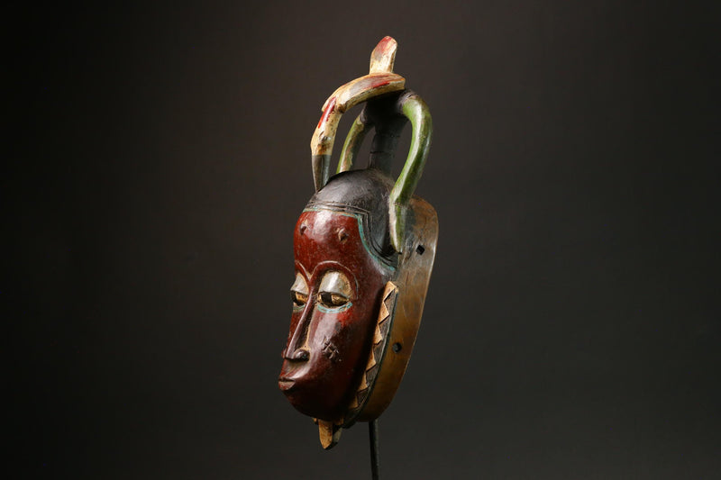 African Red Carved Wood Baule Mask - African Art Wall Hanging Home Decor Masks for wall-G3091