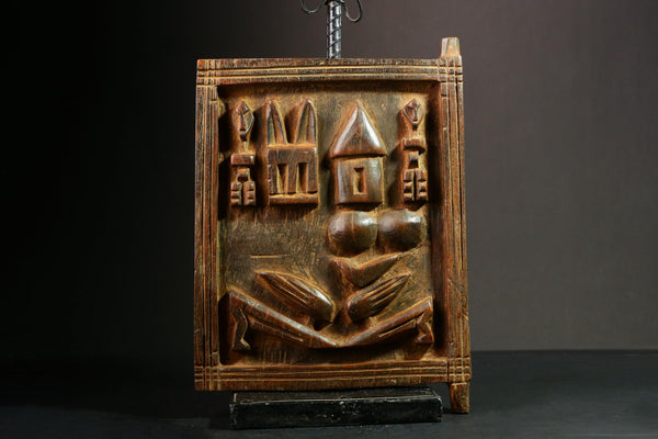 African Yoruba Granary Door Hand Carved Wood Art Unique Home Décor Statue Ethnic Wall Hanging Tribal Art Piece Collectible-G3342