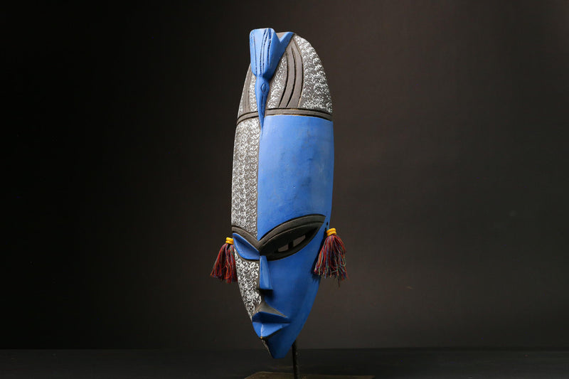 African Hand-Carved Tribal Wood Mask - Blue Exorcism Decor from Ghana Masks for wall-6128