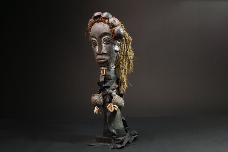 African Nkisi N'kondi Figure - Handcrafted Wooden Voodoo Doll Art Statue-G3108