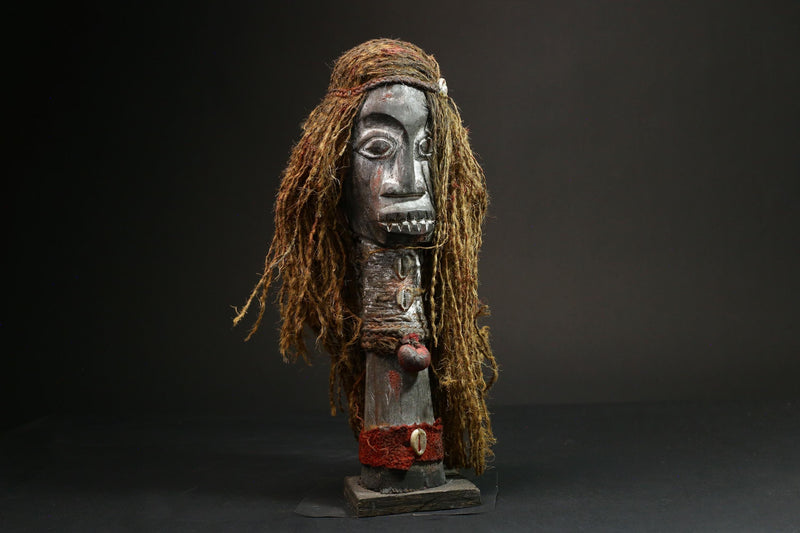 African Nkisi N'kondi Figure - Handcrafted Wooden Voodoo Doll Art Statue-G3109