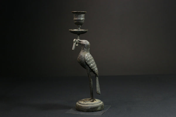 African Bronze Stork Candlesticks - Unique Figural Candle Holders Art Wax Technique-G3112