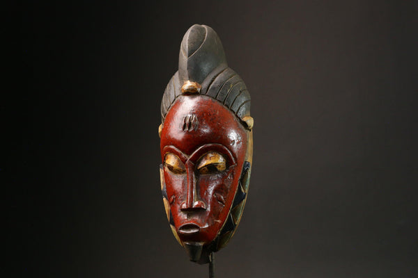 African Vintage African Guro Mask - Hand-Carved Wood Wall Hanging in Red Color Masks for wall-G3114