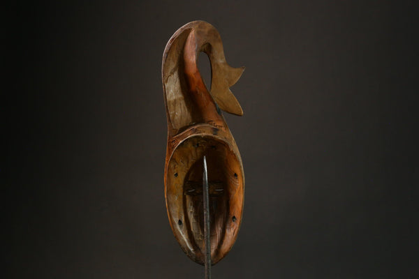 Vintage African Guro Mask - Hand-Carved Wooden Wall Hanging with Fish Tail-G3116