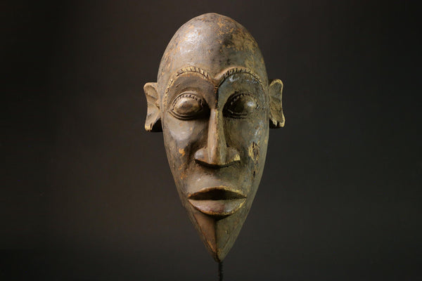 Antique African Dan Mask Vintage Tribal Art Wood Carved Face Wall Decor -6271