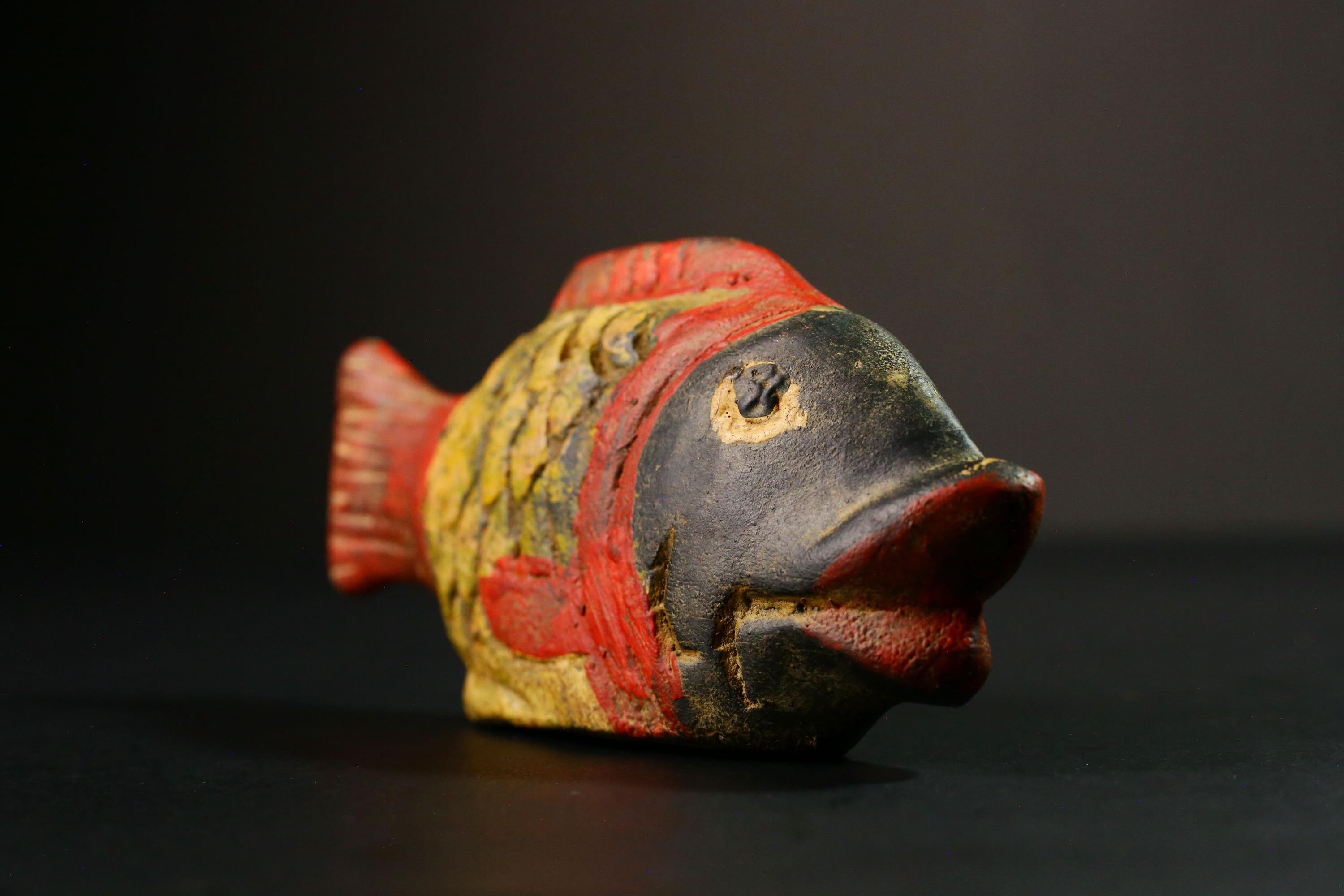 African mask Vintage Bozo Tribal Mask Hand Carved Wooden Fish Face Wall Art Ethnic Decor Mali Niger River Art Traditional Craft- 4769