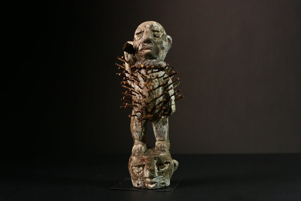 African Nkisi N'Kondi Hand Carved Wood Figure - Unique Voodoo Statue Decor for Cultural Home Display-G3347