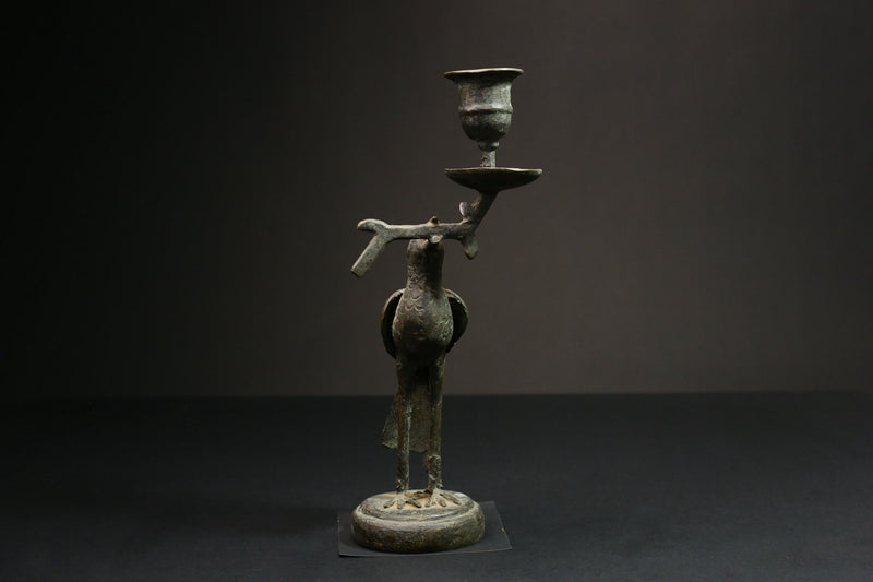 African Copper Bird Figurine BRASS Candle Stand Collectible Art Wax Technique-G3122