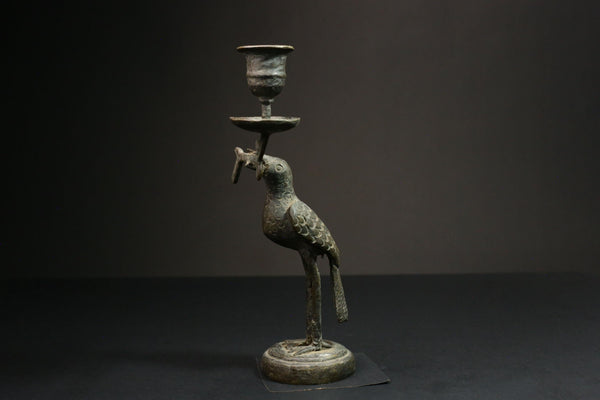 African Copper Bird Figurine BRASS Candle Stand Collectible Art Wax Technique-G3122